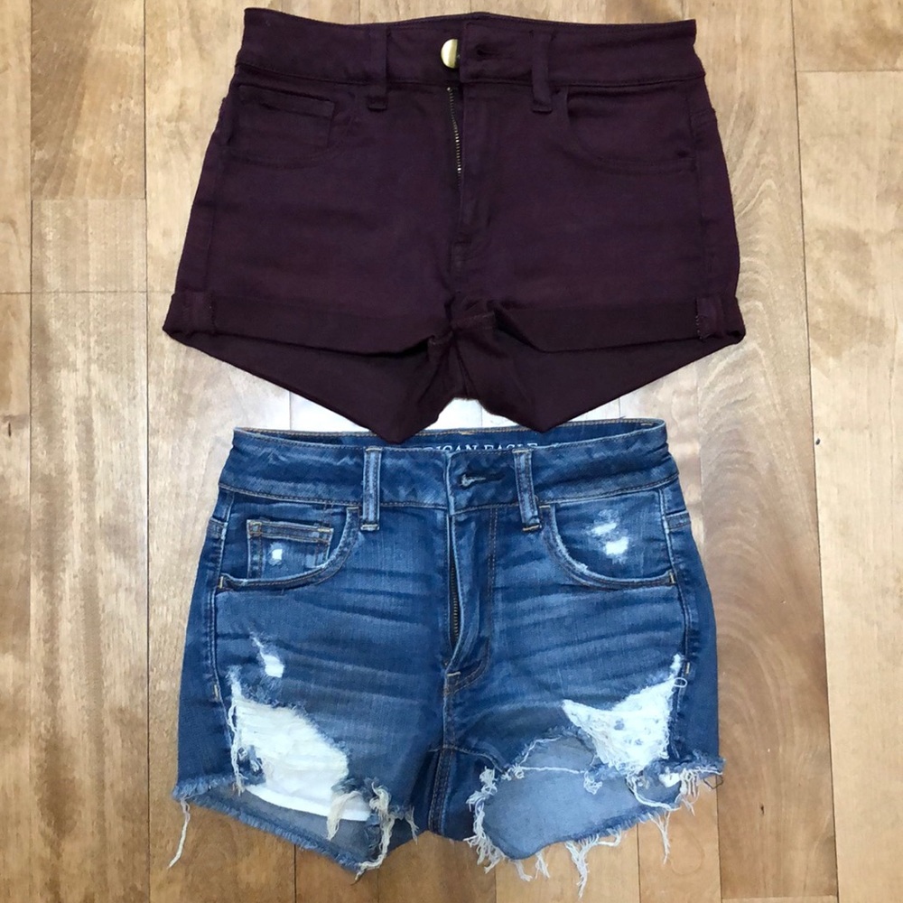 2 pair AE shorts super stretch hi-rise shortie